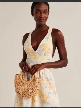 Abercrombie & Fitch Cream Sundress Romper Pastel Yellow & Light Blue Floral